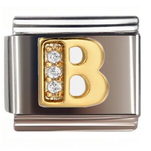 Gold B with Diamond Accents Italian Charms Bracelet