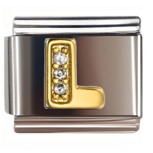 L Diamond Inlay Letter Italian Charms Bracelet