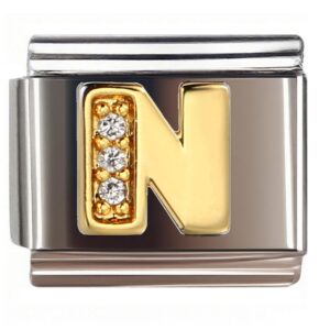 Diamond N Initial Italian Charms Bracelet