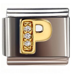 P Diamond Inlay Letter Italian Charms Bracelet