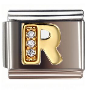 Diamond R Initial Italian Charms Bracelet