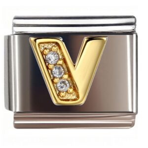 V Diamond Accent Letter Italian Charms Bracelet