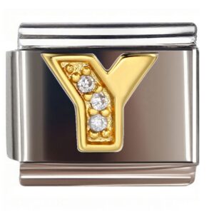 Y Diamond Gold Letter Italian Charms Bracelet