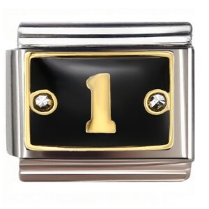Golden Number 1 with Crystal Accents Italian Charms Bracelet