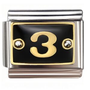 Gold Number 3 with Diamond Accents Italian Charms Bracelet