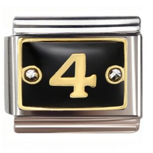 Gold Number 4 with Crystal Accents Italian Charms Bracelet