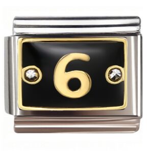 Gold Number 6 on Black Panel Italian Charms Bracelet