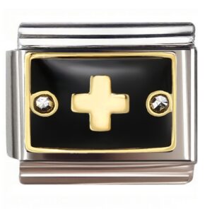 Gold Cross with Diamond Accents Italian Charms Bracelet