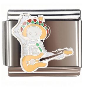 Day of the Dead Skeleton Guitarist Italian Charms Bracelet