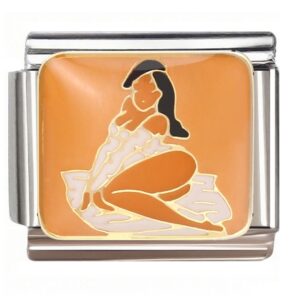 Curvy Cartoon Woman with Gold Trim Italian Charms Bracelet