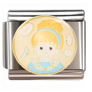Cartoon Princess with Clock & Blue Dress Italian Charms Bracelet