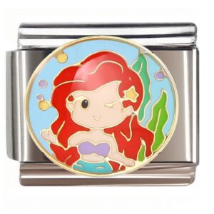 Winking Red-Haired Mermaid with Star Italian Charms Bracelet