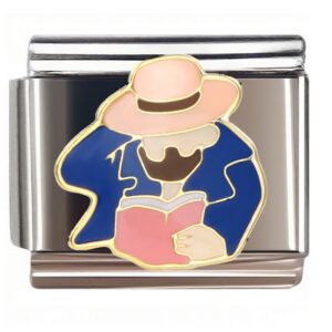 Pink Hat Reading Man Italian Charms Bracelet
