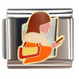 Geometric Cartoon Woman with Bag Italian Charms Bracelet
