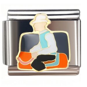 Minimalist Seated Cartoon Figure with White Hat Italian Charms Bracelet