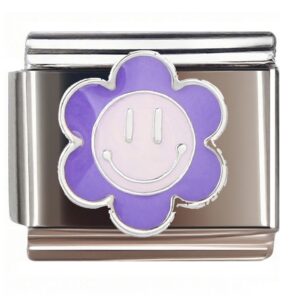 Smiley Purple Flower Italian Charms Bracelet