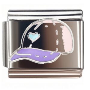 Purple Brim Heart Cap Italian Charms Bracelet