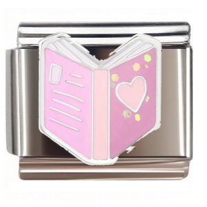 Pink Heart Open Book Italian Charms Bracelet