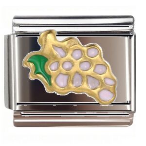 Golden Grape Cluster with Green Leaf Italian Charms Bracelet