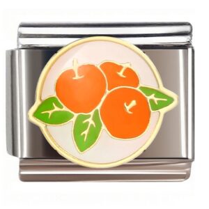 Three Oranges with Green Leaves Italian Charms Bracelet