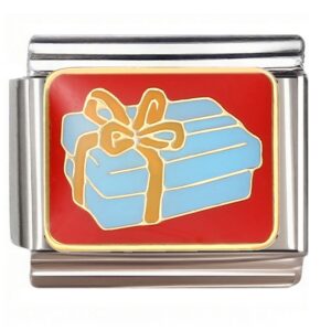 Blue Gift Box with Gold Bow Italian Charms Bracelet
