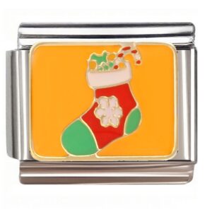 Floral Christmas Stocking Italian Charms Bracelet