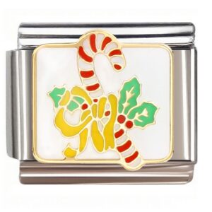 Candy Cane Holly Design Italian Charms Bracelet