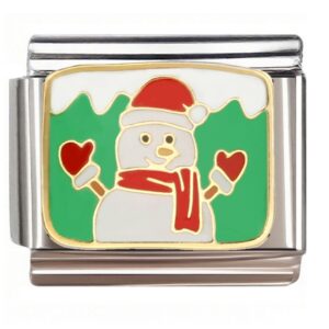 Snowman with Heart Gloves Italian Charms Bracelet