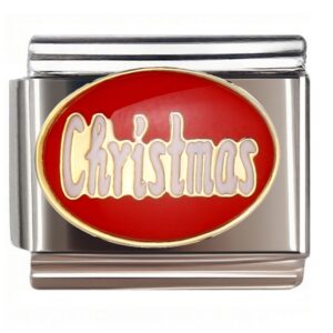 Christmas Red Gold Text Badge Italian Charms Bracelet