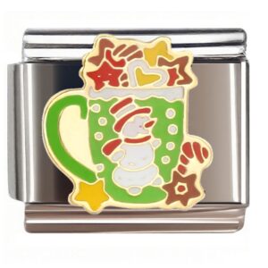 Green Mug Snowman with Christmas Stars Italian Charms Bracelet