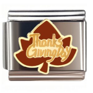 Thanksgiving Maple Leaf Design Italian Charms Bracelet