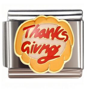Thanksgiving Red Script Petal Badge Italian Charms Bracelet