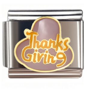 Thanksgiving Turkey Text Badge Italian Charms Bracelet