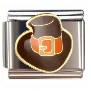 Thanksgiving Pilgrim Hat with Orange Buckle Italian Charms Bracelet