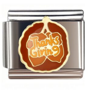 Thanksgiving Leaf Typography Italian Charms Bracelet