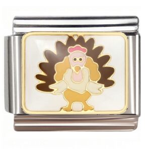 Pink-Hatted Cartoon Turkey Italian Charms Bracelet