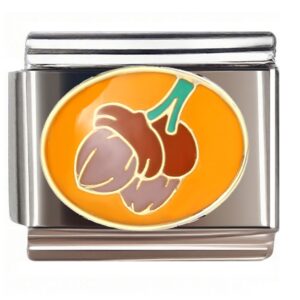 Orange Nut with Green Stem Italian Charms Bracelet