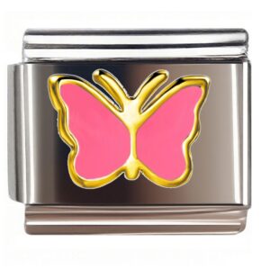Pink & Gold Butterfly Italian Charms Bracelet