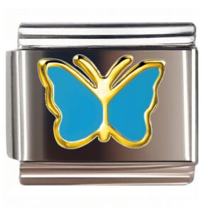 Golden Blue Butterfly Italian Charms Bracelet
