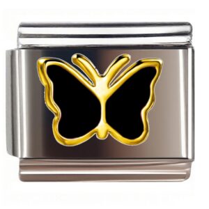 Gold-Black Butterfly Design Italian Charms Bracelet