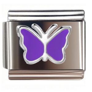 Silver Purple Butterfly Italian Charms Bracelet