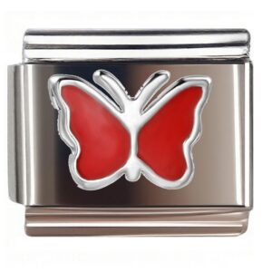 Silver Red Simple Butterfly Italian Charms Bracelet