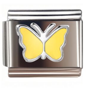 Silver Yellow Simple Butterfly Italian Charms Bracelet