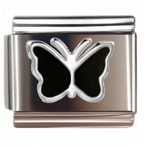 Black Winged Silver Butterfly Italian Charms Bracelet