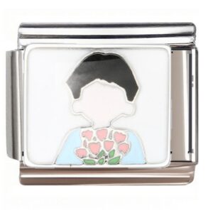 Cartoon Girl with Heart Flowers Italian Charms Bracelet