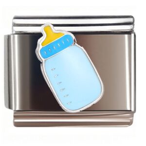 Blue Baby Bottle with Yellow Nipple Italian Charms Bracelet