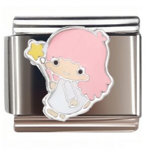 Pink Haired Star Wand Girl Italian Charms Bracelet