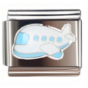 Blue & White Cartoon Airplane Italian Charms Bracelet