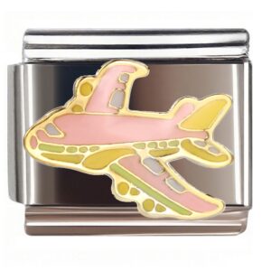 Cute Pink Cartoon Airplane Italian Charms Bracelet
