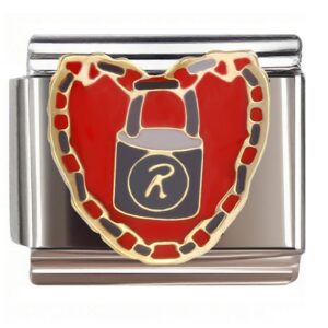 Heart Lock with R Italian Charms Bracelet
